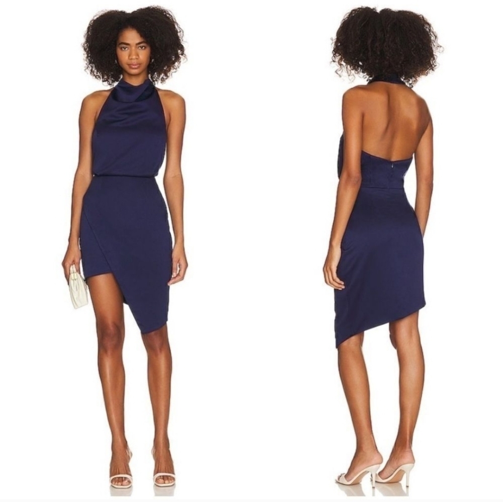 ELLIATT Blue Satin Drapey Asymmetrical Dress Cocktail Party Small - Picture 5 of 10